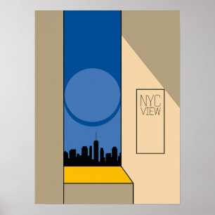 Affiche Silhouette artistique géométrique bleue de l'horiz