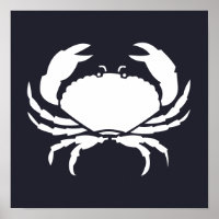 silhouette blanche CRAB nautique sur bleu marine
