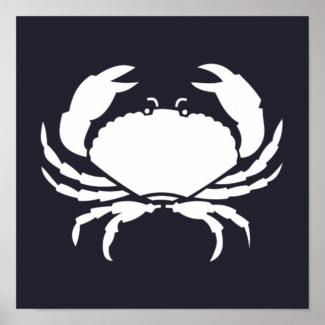 Affiche silhouette blanche CRAB nautique sur bleu marine (Devant)