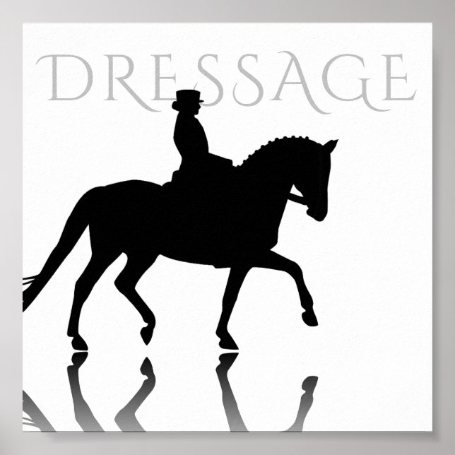 Affiche Silhouette Cheval Dressage avec Réflexion (Devant)