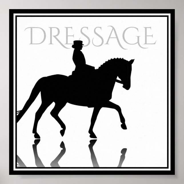 Affiche Silhouette Cheval Dressage avec Réflexion (Devant)