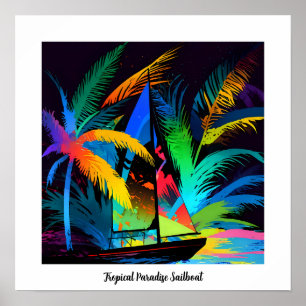 Affiche Silhouette colorée Tropical Paradise Voilier