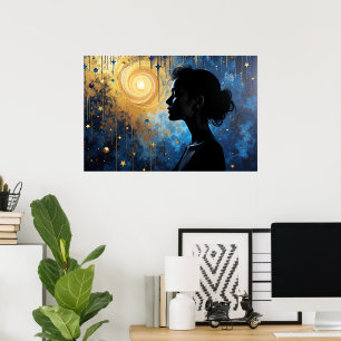 Affiche Silhouette cosmique - Femme en Galaxie d'or