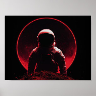 Affiche Silhouette d'astronaute sur la planète rouge avec