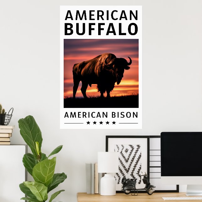 Affiche Silhouette de bison au coucher du soleil (Bureau à domicile)