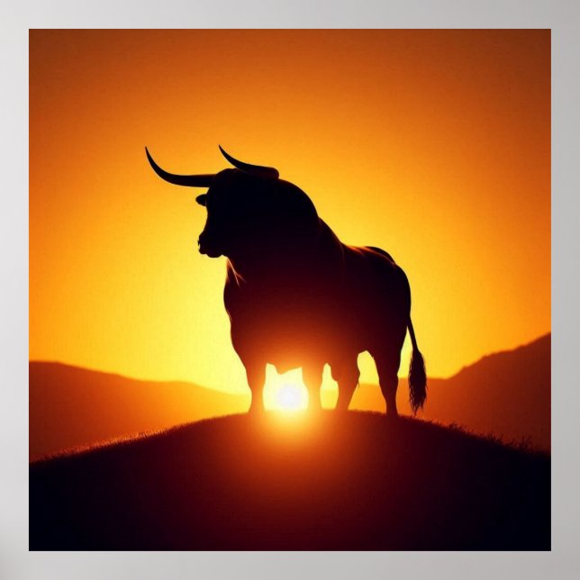Affiche Silhouette de Bull et de Sunset (Devant)