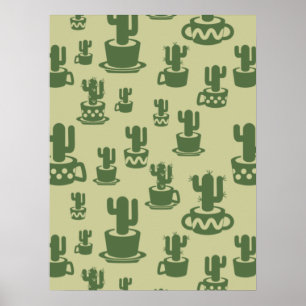 Affiche Silhouette de cactus succulent en tasses et pots
