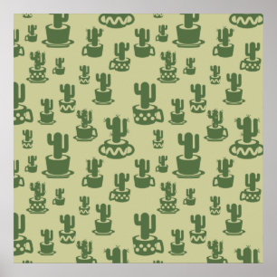 Affiche Silhouette de cactus succulent en tasses et pots