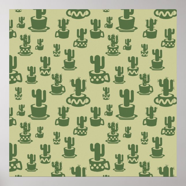 Affiche Silhouette de cactus succulent en tasses et pots (Devant)
