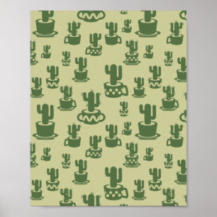Affiche Silhouette de cactus succulent en tasses et pots