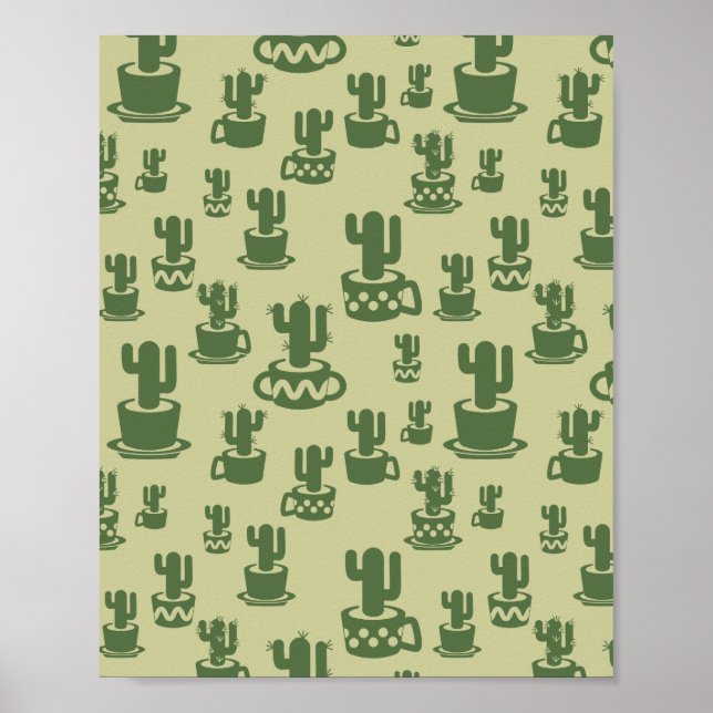 Affiche Silhouette de cactus succulent en tasses et pots (Devant)