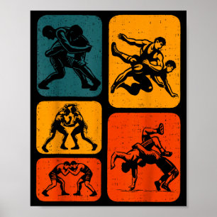Affiche Silhouette de catch rétro vintage Hommes Wo