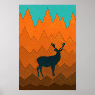 Affiche Silhouette de cerf automne Abstrait coloré