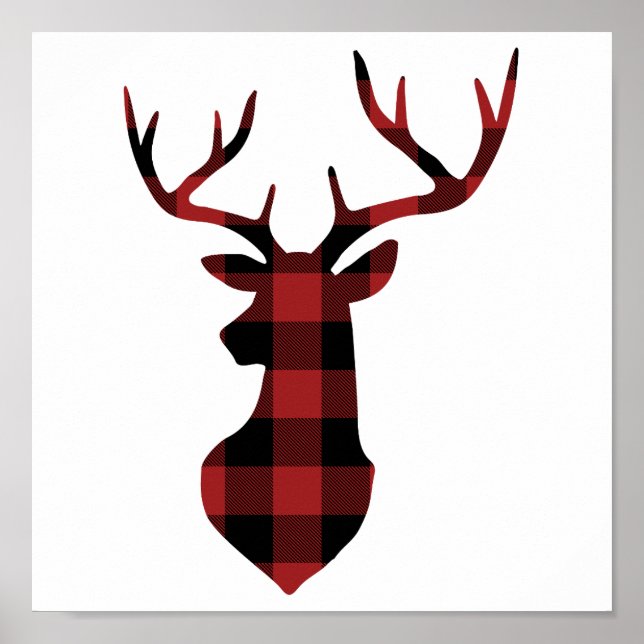 Affiche Silhouette de cerfs de Noël Plaid Buffalo Rouge (Devant)
