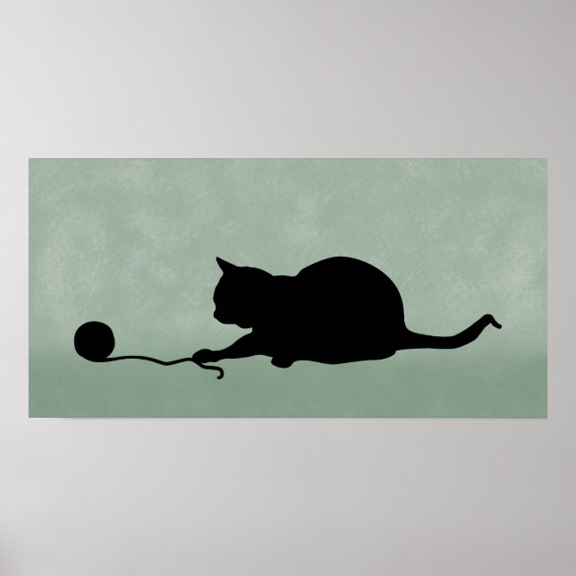 Affiche Silhouette de chat en jeu Noir sur Vert Muté (Devant)