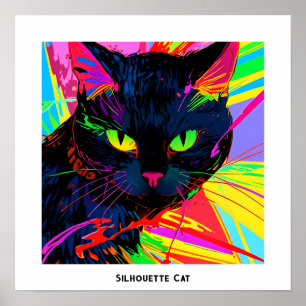 Affiche Silhouette de chat noir dans l'art pop abstrait co