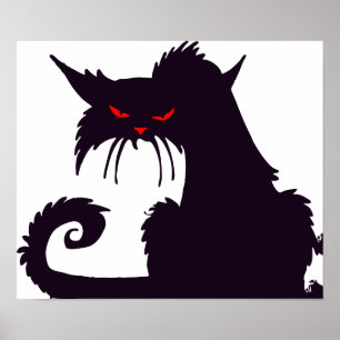 Affiche Silhouette de chat noir malin avec yeux rouges