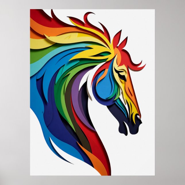 Affiche Silhouette de cheval arc-en-ciel vibrant (Devant)