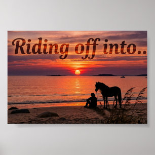 Affiche Silhouette de cheval au coucher du soleil - Impres