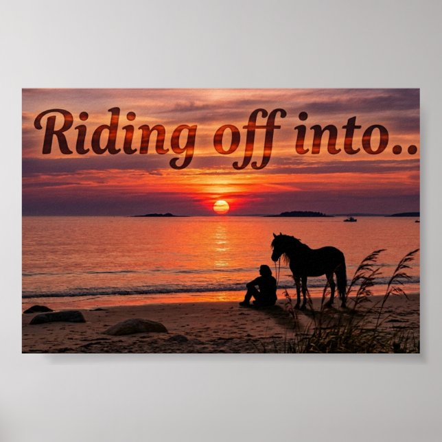 Affiche Silhouette de cheval au coucher du soleil - Impres (Devant)