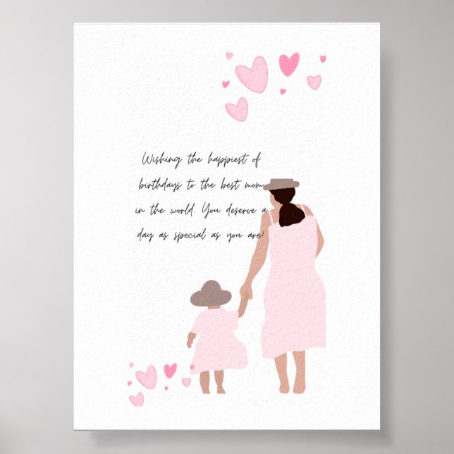 Affiche Silhouette de cœur rose de mère et fille (Devant)