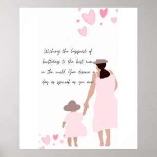 Affiche Silhouette de cœur rose de mère et fille