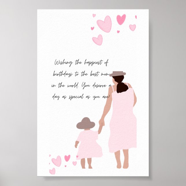 Affiche Silhouette de cœur rose de mère et fille (Devant)
