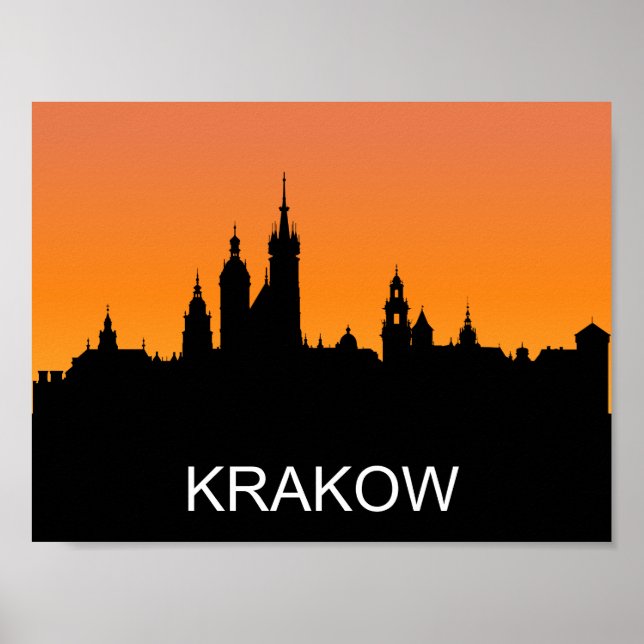 Affiche Silhouette de Cracovie, coucher de soleil estival, (Devant)