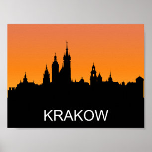 Affiche Silhouette de Cracovie, coucher du soleil d'été, i