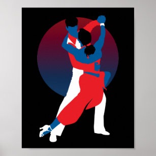 Affiche Silhouette de danse rouge et bleu - Danseurs de ta