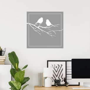 Affiche Silhouette de deux petits moineaux blancs personna