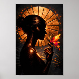 Affiche Silhouette de femme dorée Papillon Art Fantastique