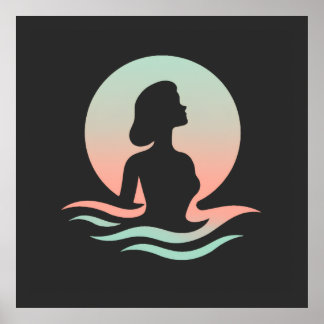 Affiche Silhouette de femme sereine dans des vagues pastel