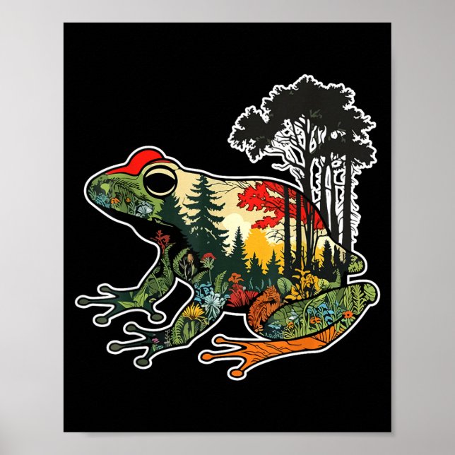 Affiche Silhouette de forêt de grenouilles Art de la natur (Devant)