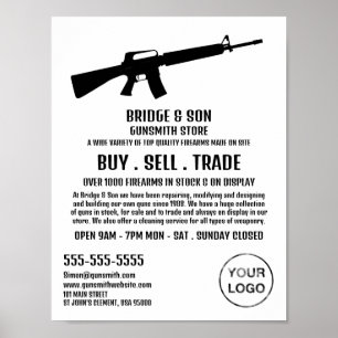 Affiche Silhouette de fusil, forgeron, publicité de magasi