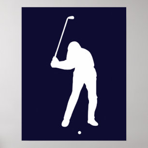 Affiche Silhouette de golfeur sur le point de frapper ball