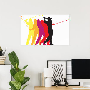 Affiche Silhouette de golfeur swing coloré Golfeur en cont