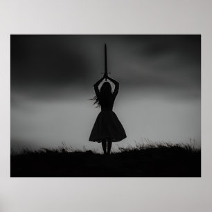 Affiche Silhouette de guerrier sous ciel orageux