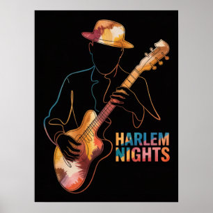 Affiche silhouette de guitare pour les nuits de Harlem