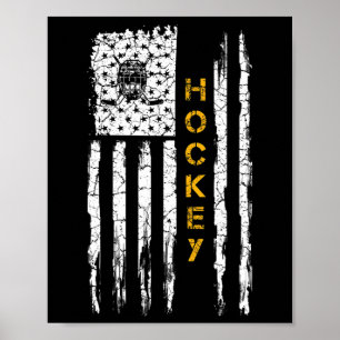 Affiche Silhouette de joueur de hockey avec drapeau améric