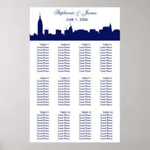 Affiche Silhouette de la skyline de NYC sur fond bleu DIY