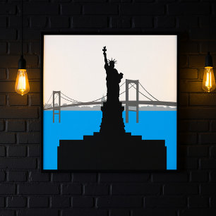 Affiche Silhouette de la Statue de la Liberté sur la Skyli