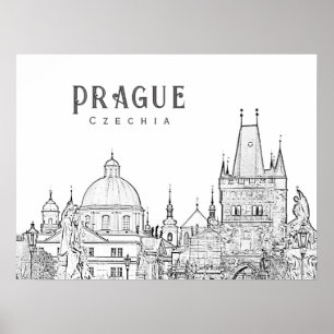 Affiche Silhouette de la vieille ville de Prague, photo de