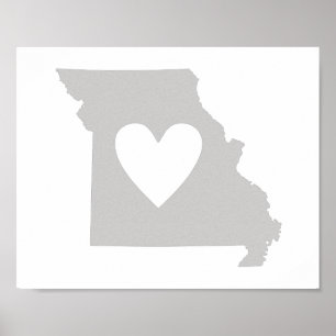 Affiche Silhouette de l'état du Missouri du coeur