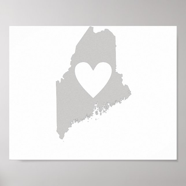 Affiche Silhouette de l'état Heart Maine (Devant)