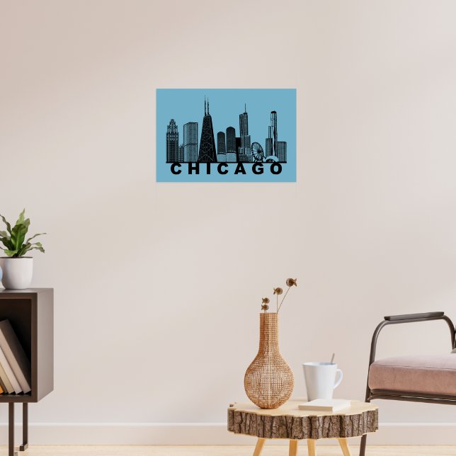 Affiche Silhouette de l'horizon de Chicago  (Salon 3)