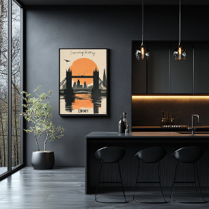 Affiche Silhouette de Londres, reflets du coucher de solei