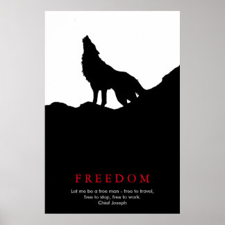 Affiche Silhouette de loup noir et blanc sur une colline