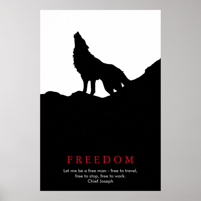 Affiche Silhouette de loup noir et blanc sur une colline (Devant)