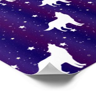 Affiche Silhouette de loup nuit étoilée galaxie amoureux u